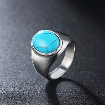 China Hot Sale Custom Fashion Engagement Turquoise Gemstone Rings Women Stainless Steel Rings Romantic for sale