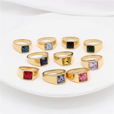 China 316 Gemstone Romantic Wedding Men Fit Unisex Seal Rings With Multicolor Stone Zircon Stainless Steel Unisex Titanium Rings for sale