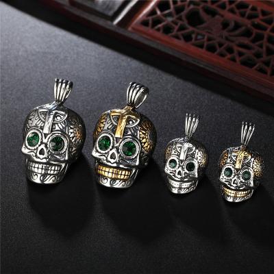 China Environmentally Friendly Men's Skeleton Head Pendant Necklace Stainless Steel Jewelry Skull Punk Beads For Men for sale