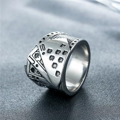 China Hiphop Punk Rock God of Lucky Amulet Casino Gambling Disco Stainless Steel Rings Clubs Players Royal Flush Men Poker Card Shovels for sale