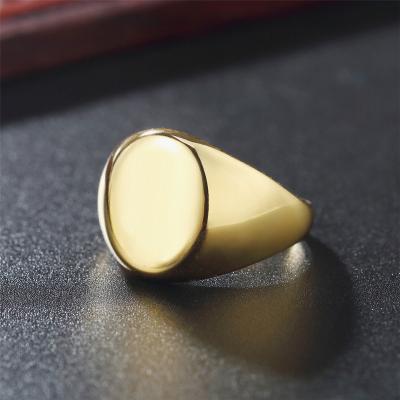 China Custom Logo Men Solid Signet Ring 18k Gold Punk White Round All Miami Chunky Ring Men Boys Stainless Steel Ring for sale