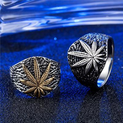 China Unisex Gift Punk Fashion Retro Charm Minimalist Leaf Carved Stainless Steel Ring for sale