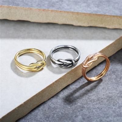 China Simple Romantic Love Knot Promise Anniversary Statement Women Girls Stainless Steel Rings for sale