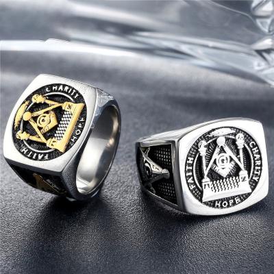 China Vintage 316l Masonic Religious Punk Custom Design Freemason Width Fashion Index Finger Stainless Steel Ring for sale