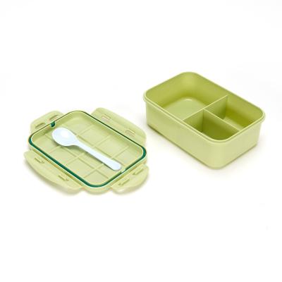 China Large 3 Compartment PP Viable Rectangle Lunch Box With Spoon Airtight Bento Box For Children for sale