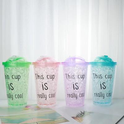 China Sustainable Customized Reusable Logo Double Wall Tumbler Magic Drinking Plastic Ice Cream Cup With Lid for sale