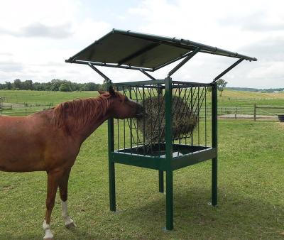 China Supplier Factory Coating Hot-Galavanized Or Power Heavy Duty Circular With Roof Cattle Horse Round Cradles Square Mesh Ring Horse Hay Feeder With Roof for sale