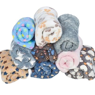 China Viable Wholesale Soft Warm Plush Cat Fleece Pet Dog Blanket Coral Velvet Paw Pattern Dog Mat Pad Dog Bed Accessories for sale