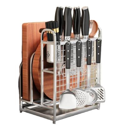 China New Sustainable Multi Functional Stainless Steel Knife And Cutting Board Household Packaging Storage Rack for sale