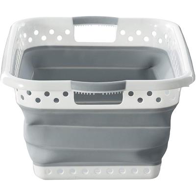 China Modern Folding Usable Plastic Container Laundry Basket Storage Organizer for sale