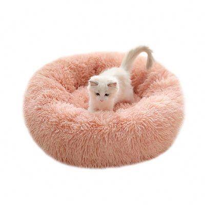 China Plush Cat Mat Basket Round Pet Bed Washable Winter Travel Long Sleeping Place Super Warm Dog Bed for sale