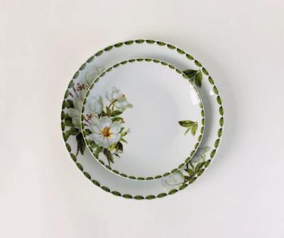 China Contemporary Philippine Discount Dish Restaurant Dish Small Porcelain Dish Dinner Sets Dinner Plate Green Leaves for sale