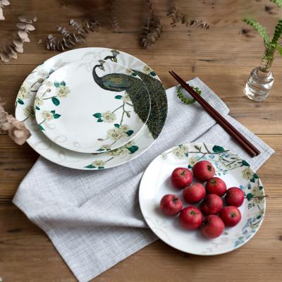 China Newest Fashion Sustainable Dinner Plate Porcelain Set Peacock Flower Plate Ceramic for sale