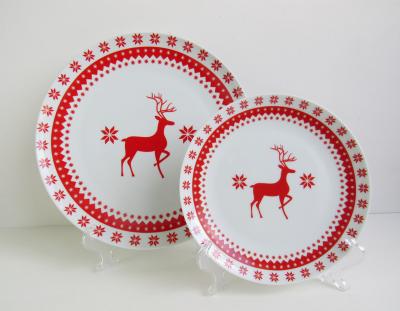 China Viable Wholesale Cake Plate Red Deer Tableware Christmas Stain Porcelain Heat Resistant Dish for sale