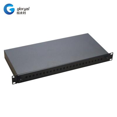 China 1U 19 Inch 24 Steel SC/FC/ST/LC Port Blank Unloaded Rack Mounted Fiber Optic Patch Panel for sale