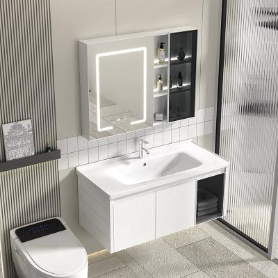 China Hd Smart Bathroom Cabinet New Modern Bathroom Vanity Mirror White Aluminum Cabinet For Hotel for sale