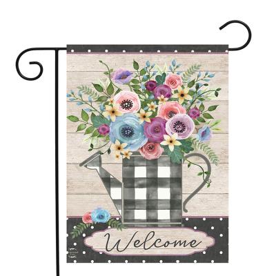 China Health Care Institutes Welcome 12x18 Double Sided Spring Yard Garden Flag For Spring Holiday Decoration Buffalo Check Watering Can Spring Garden Flag for sale