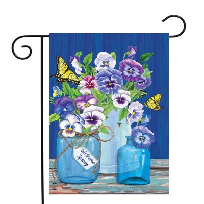 China Health Care Institute 12x18 Inch Polyester Garden Banner Yard Flag Sublimation Garden Flag Decorative Butterflies And Pansies Garden Flag for sale