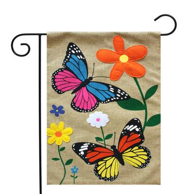 China Custom healthcare institutes sublimation white 120d polyester garden flag butterfly dance burlap garden flag for sale