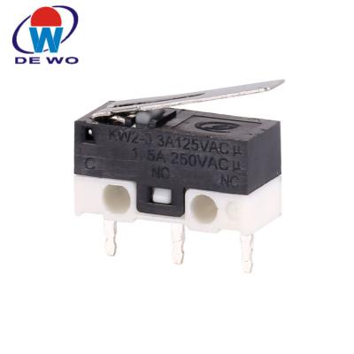 China 125/250VAC subminiature ON micro switch with straight lever KW2-3-01P-110-3 for sale