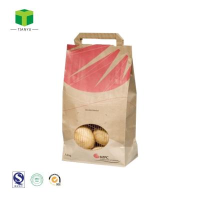 China 10kg Potato Onion Packing Bag Recyclable Vegetable Paper Bag With Handle Mesh Window Net Potato Bags for sale