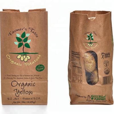 China 5 Kg 10kg Recyclable Potato Packaging Kraft Paper Sack Bags With Handle Mesh Window Paper Packaging Bag for sale