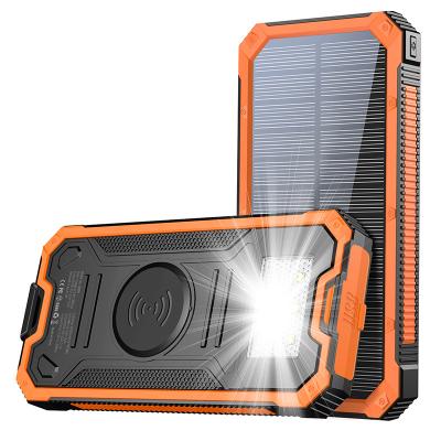 China 10000 Mah Solar Power Bank Wireless Portable Power Bank 30000mAh Solar Charger QC3.0 20W Fast Charging Strong Flashlight for sale