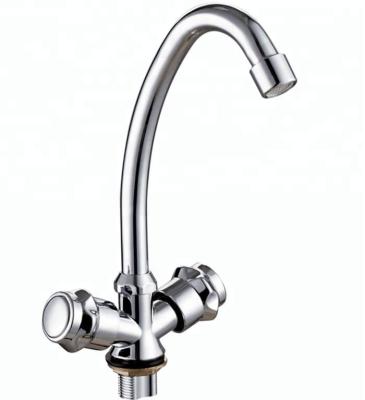 China Thermostatic Faucets Flower Double Handles Chrome Finish Stainless Steel Tube Kitchen Sink Faucets for sale