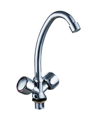 China Thermostatic Faucets Silver Double Handles Chrome Finish Stainless Steel Tube Kitchen Sink Faucets for sale