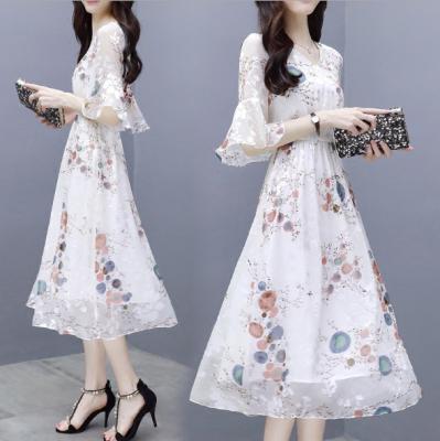 China 2021 New Washable Summer Floral Dress Hot Sale Summer Chiffon Dress In-Stock Items for sale