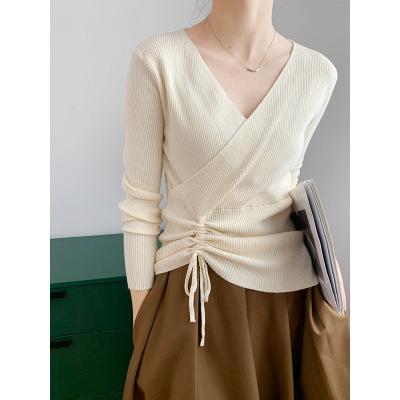 China Autumn Winter Women Anti-pilling Breath Sleeve Loose V-Neckline Knitted Long Cardigan Knitwear Sweater for sale