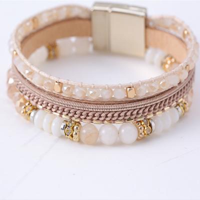 China FASHIONABLE Line Wax Copper Chain Bracelet Alloy Magnet Buckle Beads Crystal Multilayer Crystal Copper Beads Bracelet for sale