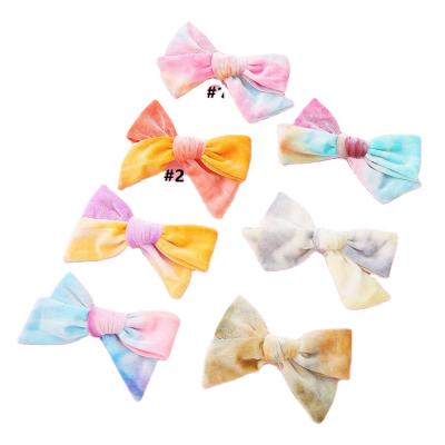 China 2020 Trendy Cute Velvet Bow Hairpins Big Ombre Tie Dye Baby Hair Bow Hair Clips Baby Hairpins High Quality Hair Accessories for sale