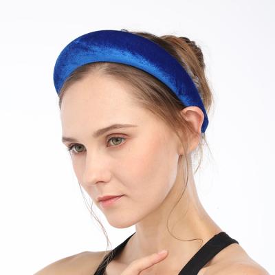 China Popular Women Padded Headband Hair Accessories Hair Hoop, Solid Color Velvet Sponge Wide Headband for sale