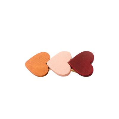 China Newest Selling Girls Hair Accessories Fashionable Candy Colors Colorful Cute Heart Wooden Hair Clips for sale