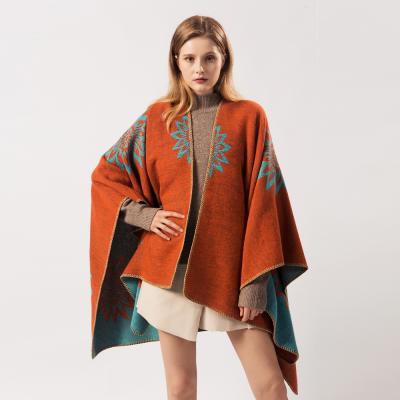 China Fashion Jacquard Sunflower Acrylic Winter Poncho Cape For Women Elegant Shawl Wrap Sweater For Cold Weather for sale