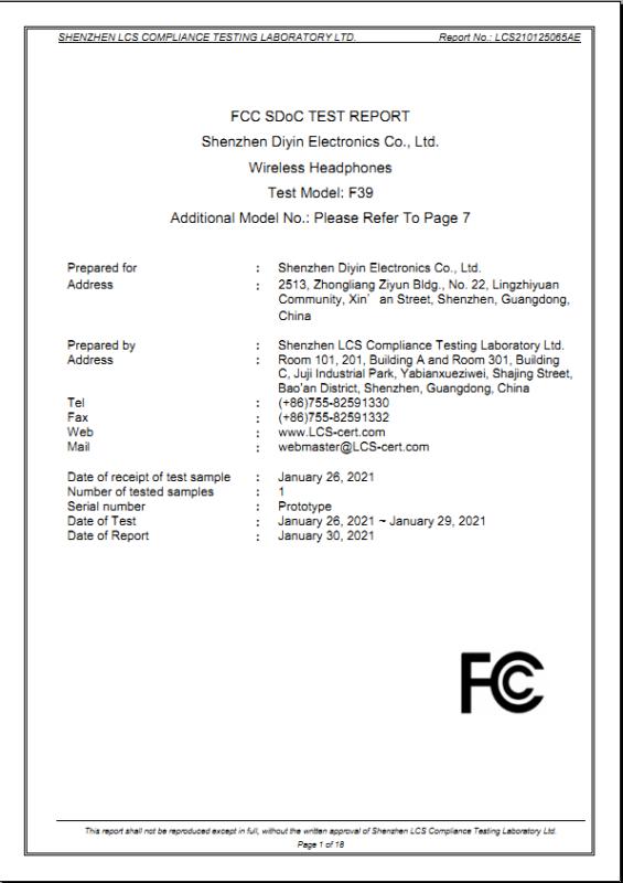 FCC - Shenzhen Diyin Electronics Co., Ltd.