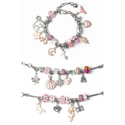 China 2021 new hot sale cartoon pink crystal set DIY handmade jewelry children bracelet charm beads bracelet jewelry for sale