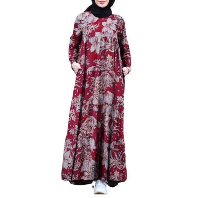 China Muslim spring temperament casual women's cotton protecting long-sleeved round neck and large swing dress production en venta