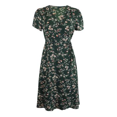 China 2021 New Women's High Quality Soft High Waist Floral Printing Wholesale Anti-static V-Neck Long Sleeve Casual Dress Long for sale