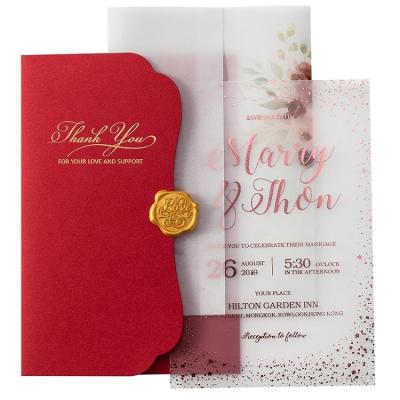 China Morden Luxurious Acrylic Wedding Invitation Burgundy Wedding Invitation Silk Card for sale