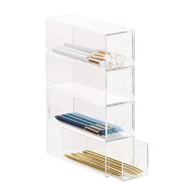 China VONVIK Desk Organization Clear Space Pen Organizer Display Square 4-Layers Acrylic Desk Pencil Holder With Drawer for sale