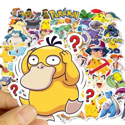 China Cartoon Sticker 50 Pieces Pocket Monsters Pikachu Cartoon Sunscreen Notebook Trolley Car Sticker Waterproof Paper for sale