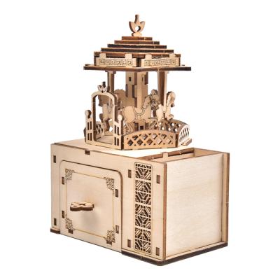 China Wooden Game Scientifically Making Wood Carving Handwork Custom Kids Wooden 3d Puzzle Jigsaw Toy Music Box For Children for sale