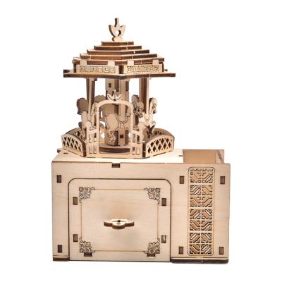 China Improve Child's Manual Ability 2021New Listing Creativity Diy 3d Puzzle Game Assembly Rotating Wooden Music Box Toy Gift For Children for sale