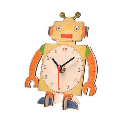 China Educational IQ Wooden 3d Puzzle 2021 New Arrive Time Knowledge Number Learning Toy Wooden Robot Clock For Kids for sale