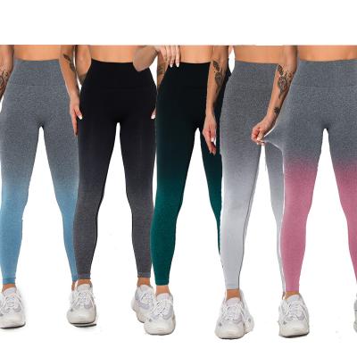 China Newest Gradient Color Yoga Sport Wear Gaiters Breathable High Waist Tight Colorful Butt Yoga Lifting Pants for sale