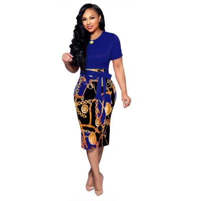 China Design Anti-Static Professional Polyester Plus Size Short Sleeve Women Print Casual Dresses for sale