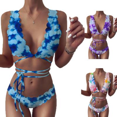 China 2020 Wholesale Colorful New Arrival Women's Cris Cross Tie Dye Braided Swimwear Bikini Beach Wear Anti-UV for sale