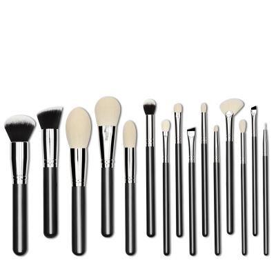 China New 15 Handle Animal Hair Makeup Brush Black Solid Wood Full Set ELLYA Fan Real Eye Brush Concealer Brush Hair Fan Brush for sale